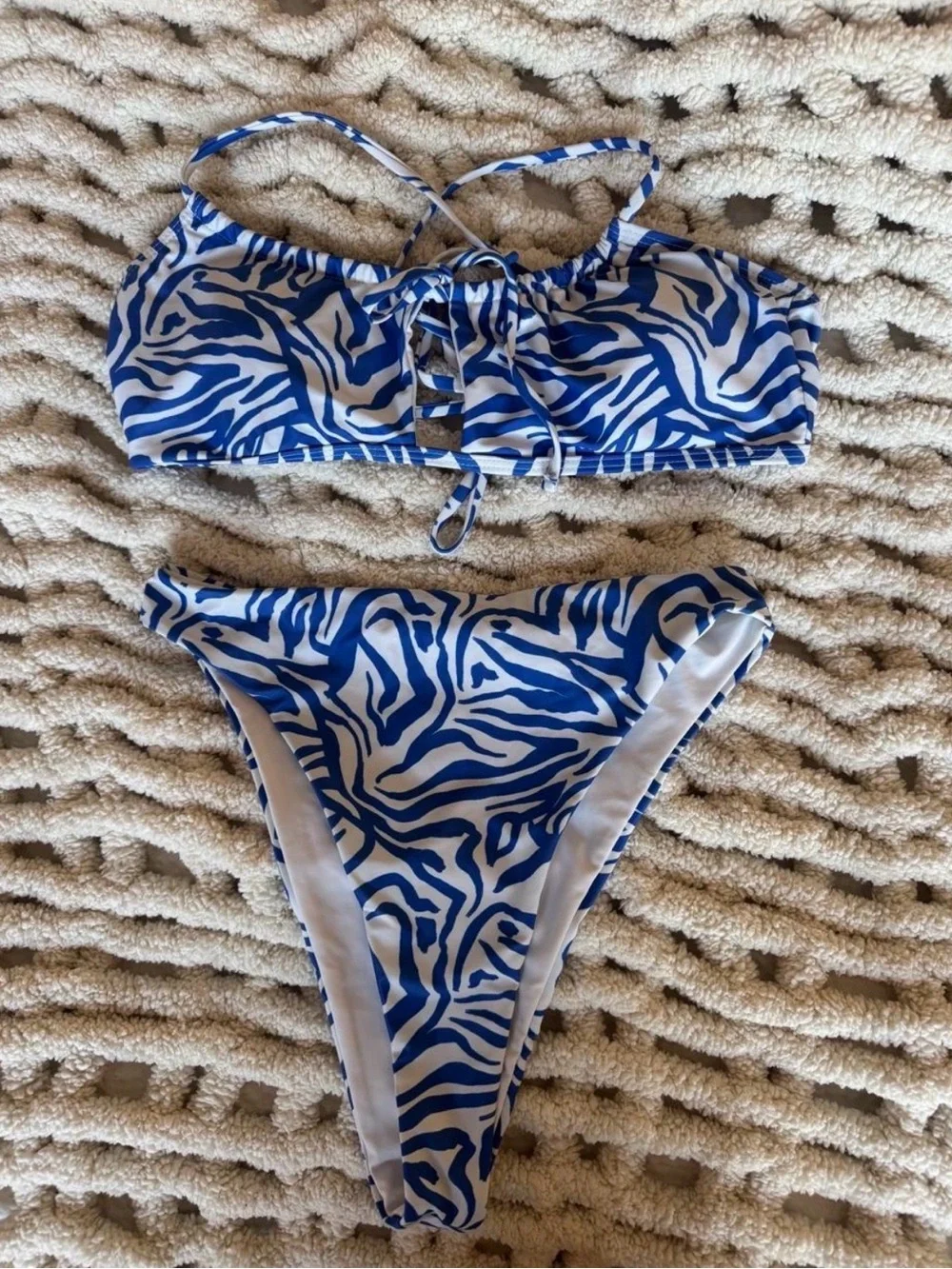 Beginning boutique Harper Blue Zebra high hip / hight thigh bikini swimsuit set